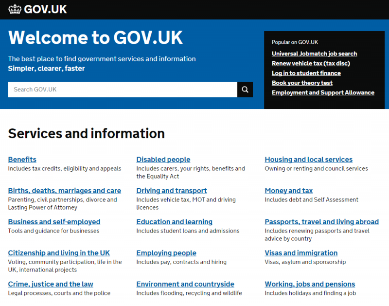 Geen ballast op de homepage van gov.uk
