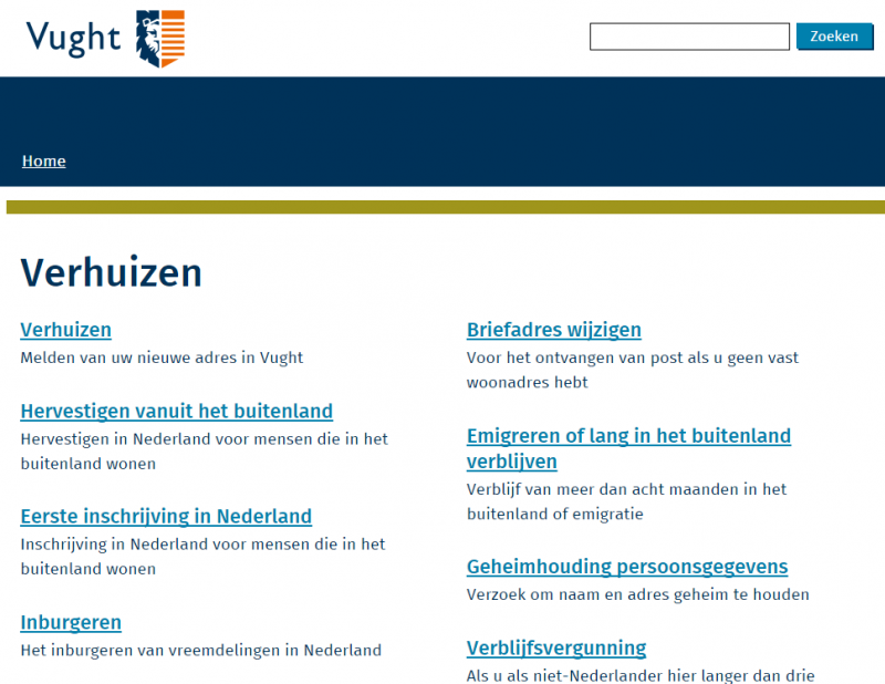 Ook Vught.nl is opgebouwd volgens het principe van toptaken.